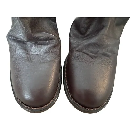 FREE PEOPLE Elle Size 37 Dark Brown Slouchy Block Heel Leather Boots NEW No Box