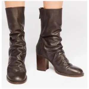FREE PEOPLE Elle Size 37 Dark Brown Slouchy Block Heel Leather Boots NEW No Box