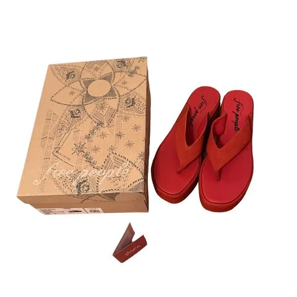 Free People Haven Thong Platform Sandal Flame Red Women's Size 8 NEW