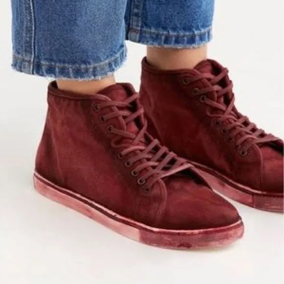 Free People Size 38 Brand New River Run Maroon Distressed High Top Sneakers