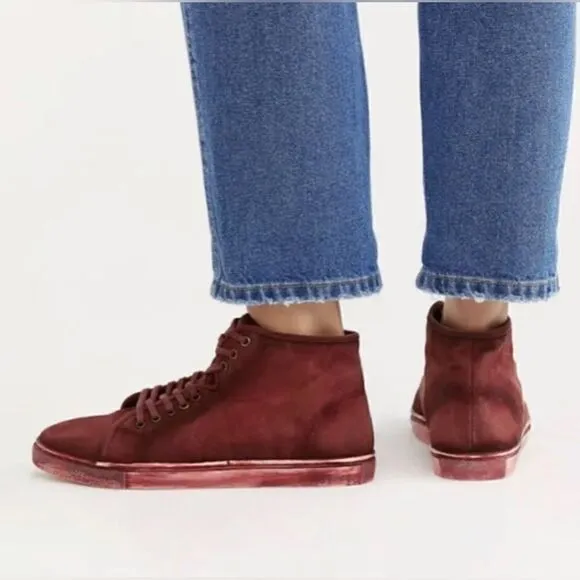 Free People Size 38 Brand New River Run Maroon Distressed High Top Sneakers