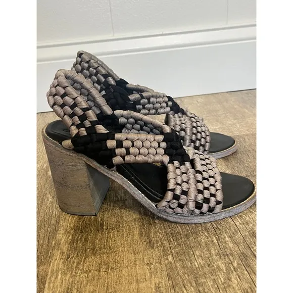 Free People  Woven Heeled Sandals Block Heel Strappy Sandal Shoes Size 7