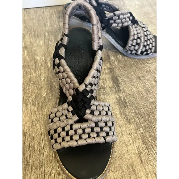 Free People  Woven Heeled Sandals Block Heel Strappy Sandal Shoes Size 7