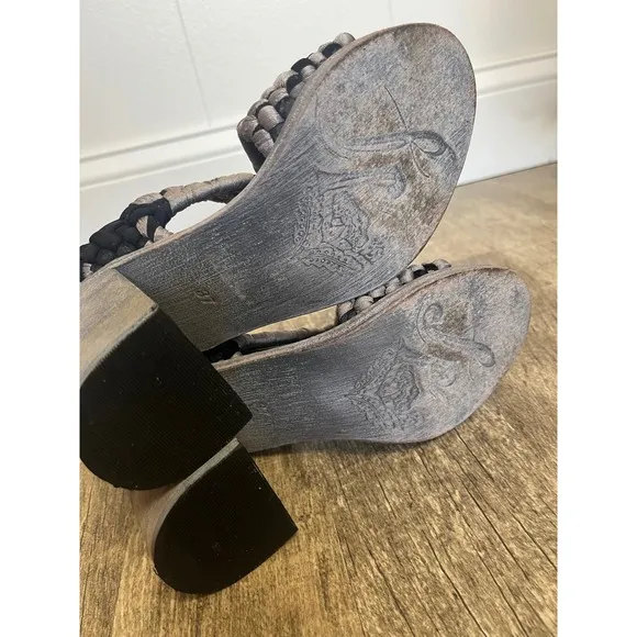 Free People  Woven Heeled Sandals Block Heel Strappy Sandal Shoes Size 7