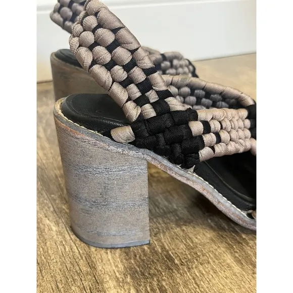 Free People  Woven Heeled Sandals Block Heel Strappy Sandal Shoes Size 7