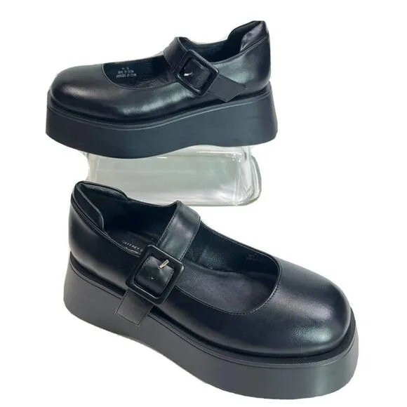 Free People x Jeffrey Campbell Black Mary Jane Platform Shoes Sz 8.5 Ichika New