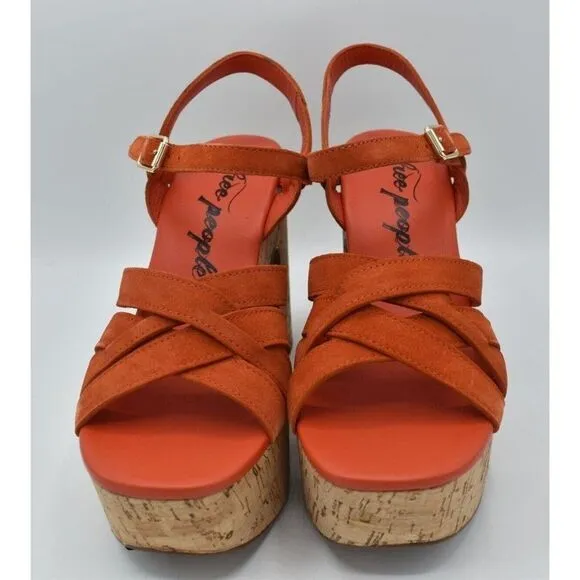 Free People Size EU 37 US 7 Lisbon Sunstar Mary Jane Orange Platform Sandals