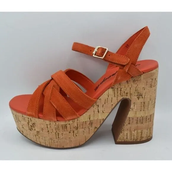 Free People Size EU 37 US 7 Lisbon Sunstar Mary Jane Orange Platform Sandals