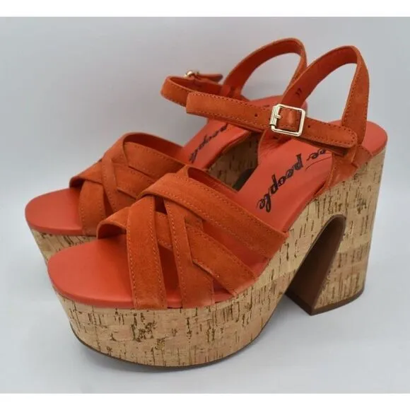 Free People Size EU 37 US 7 Lisbon Sunstar Mary Jane Orange Platform Sandals