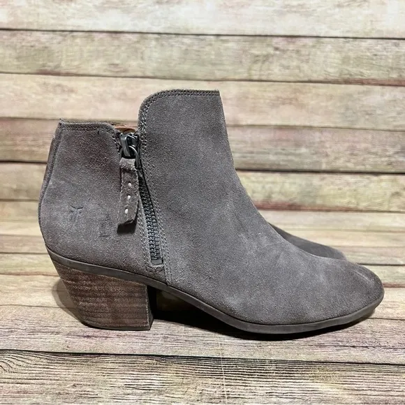 Frye Brown Suede Judith Zip Up Ankle Boots