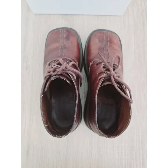 Frye Hobart Lace Up Embroidery Vintage Brown Leather Square Toe Boots Shoes 6.5