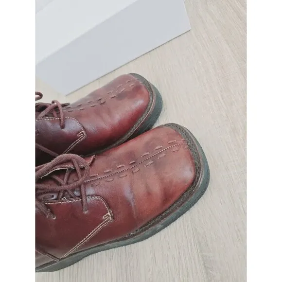 Frye Hobart Lace Up Embroidery Vintage Brown Leather Square Toe Boots Shoes 6.5