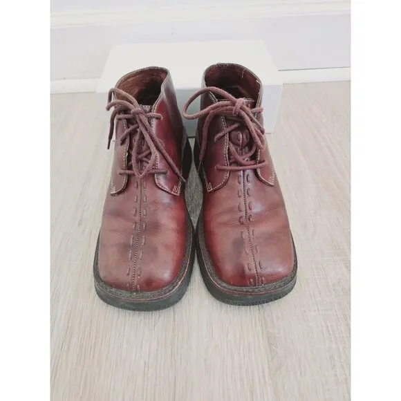 Frye Hobart Lace Up Embroidery Vintage Brown Leather Square Toe Boots Shoes 6.5
