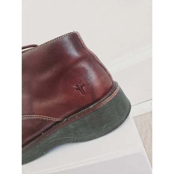 Frye Hobart Lace Up Embroidery Vintage Brown Leather Square Toe Boots Shoes 6.5
