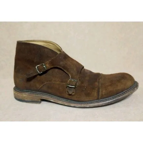 Frye JACK Double Monk Strap Suede Chukka Boots Men's Size 10.5 D Brown Cap Toe