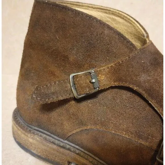 Frye JACK Double Monk Strap Suede Chukka Boots Men's Size 10.5 D Brown Cap Toe