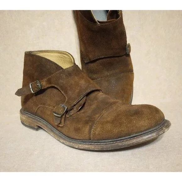 Frye JACK Double Monk Strap Suede Chukka Boots Men's Size 10.5 D Brown Cap Toe