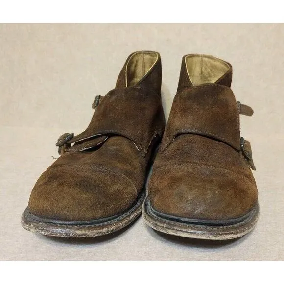 Frye JACK Double Monk Strap Suede Chukka Boots Men's Size 10.5 D Brown Cap Toe