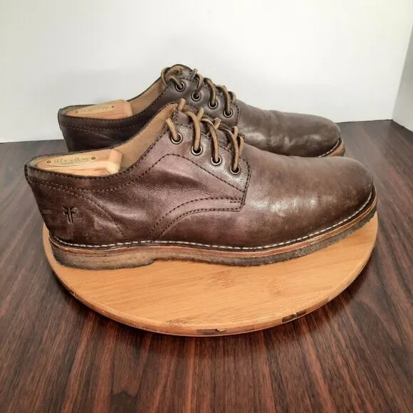 Frye Luke Mens Size 10 Shoes Brown Leather Crepe Rubber Sole Oxford Sneakers