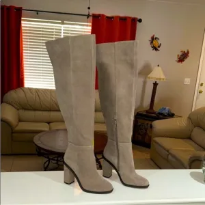 Gianni Bini Barrine Tan Suede Over-the-Knee Block Heel Boots 6 M
