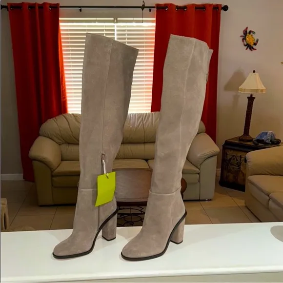 Gianni Bini Barrine Tan Suede Over-the-Knee Block Heel Boots 6 M