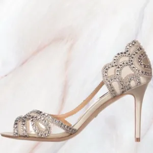 Gold High Heeled Sandals with Rhinestone Detailing
