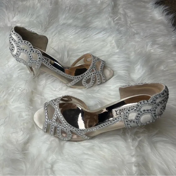Gold High Heeled Sandals with Rhinestone Detailing