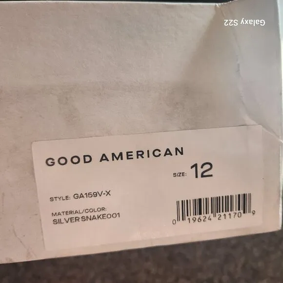Good American Snake Silver Leather Platform Heels. NIB. Size: Various.