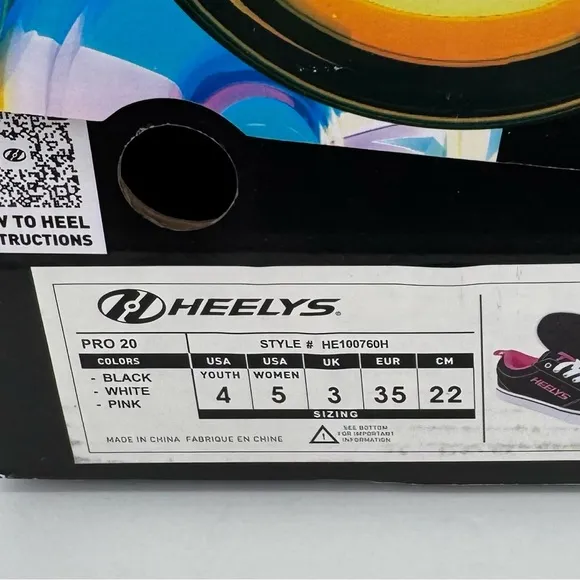Heelys Pro 20 Skate Shoe Size 4 Youth/5 Women’s Black Pink Removable Wheels