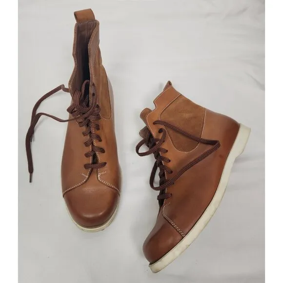 Helm Men's Sz. 38.5 Brown Leather &amp; Suede Dash Sneaker Lace Up Boots