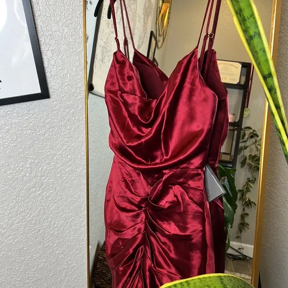 House of CB 'Nera' Wine Satin Draped Corset Dress NWOT