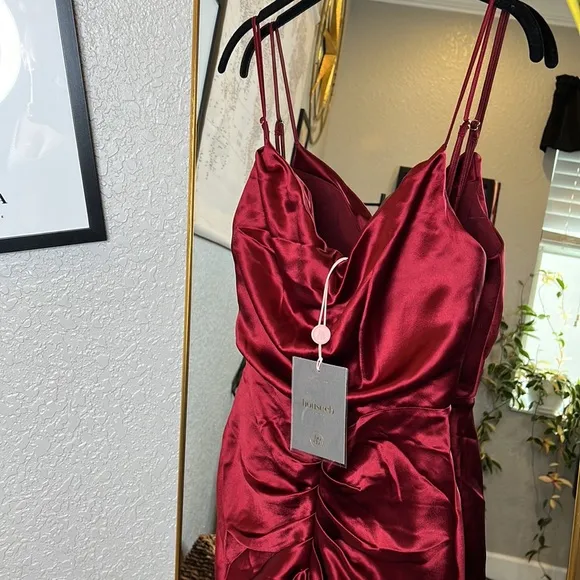 House of CB 'Nera' Wine Satin Draped Corset Dress NWOT