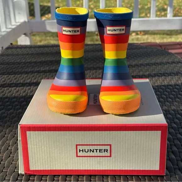 Hunter Classic Waterproof Rain Boots, Kids, Rainbow, New