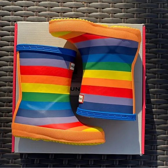 Hunter Classic Waterproof Rain Boots, Kids, Rainbow, New