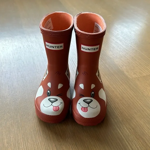 Hunter Kids First Classic Panda Wellington Boots Red Panda Face