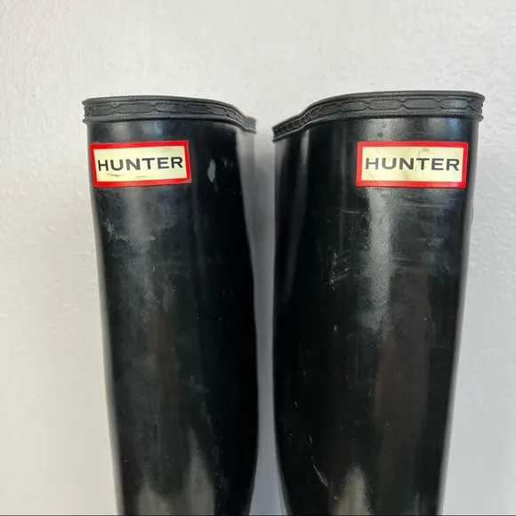 Hunter Tall Black Gloss Boots &quot;Nebula&quot; - Size 8