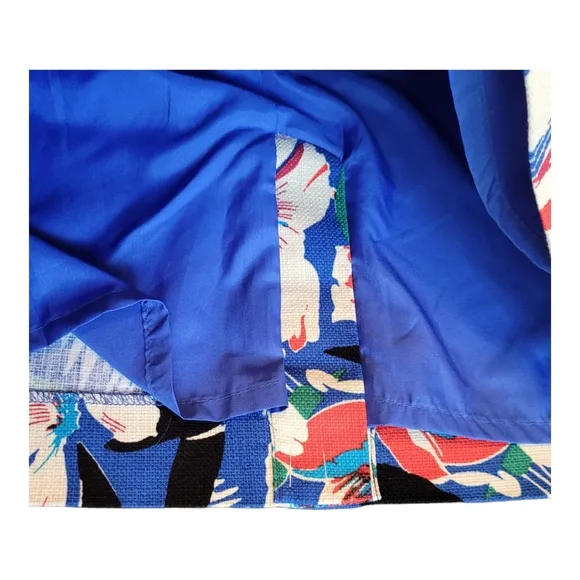 J Crew Basketweave Pencil Skirt Bright Blue Tropical Print Cotton Skirt Size 8