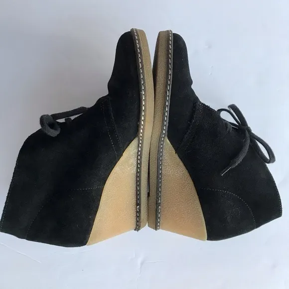 J. Crew black suede leather wedge heel laced chukka booties