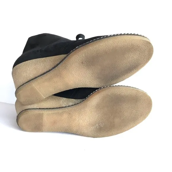 J. Crew black suede leather wedge heel laced chukka booties
