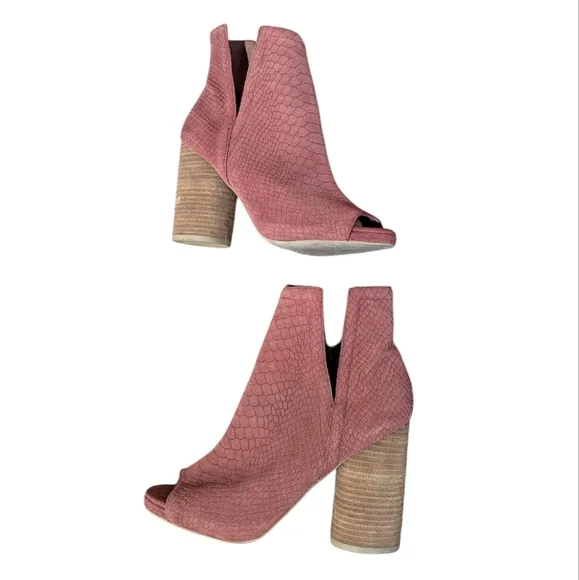 Jeffrey Campbell Oath Suede Pink Booties Peep Toe Snakeskin Embossed sz 8.5