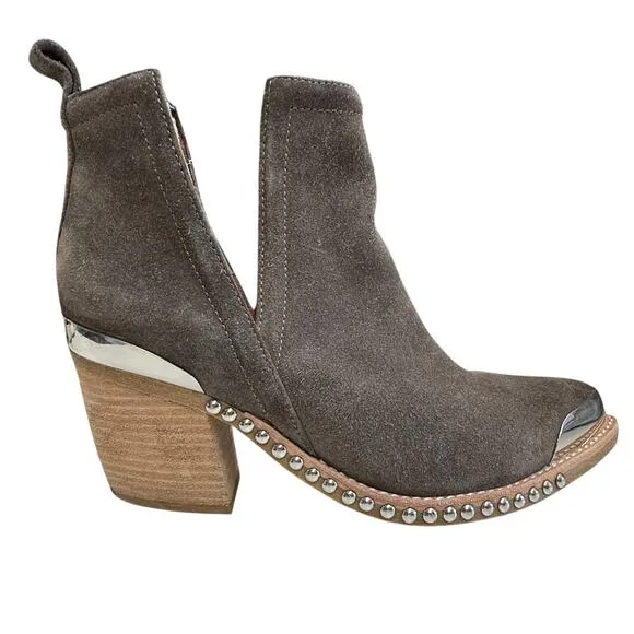 Jeffrey Campbell Optimum Tan Suede Stud Cutout Ankle Western  Boots Size 7.5