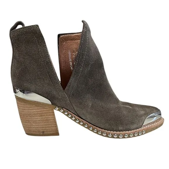 Jeffrey Campbell Optimum Tan Suede Stud Cutout Ankle Western  Boots Size 7.5