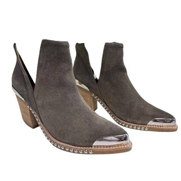 Jeffrey Campbell Optimum Tan Suede Stud Cutout Ankle Western  Boots Size 7.5