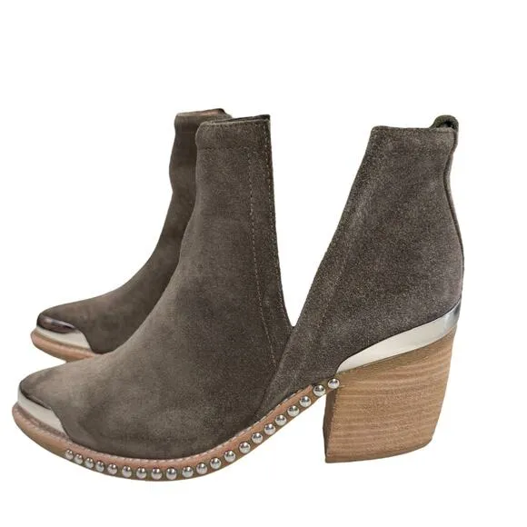 Jeffrey Campbell Optimum Tan Suede Stud Cutout Ankle Western  Boots Size 7.5