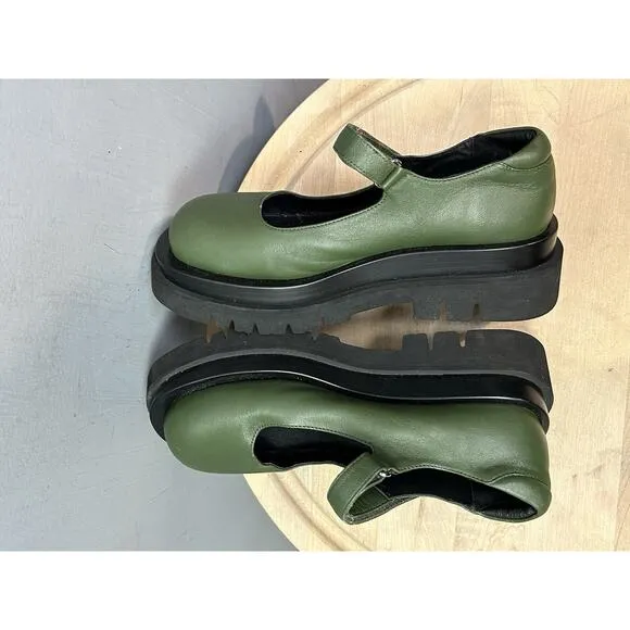 Jeffrey Campbell Piper Free People Mary Jane Platform Shoes Women size 8.5 Green