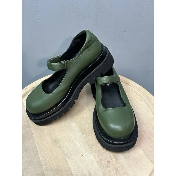 Jeffrey Campbell Piper Free People Mary Jane Platform Shoes Women size 8.5 Green