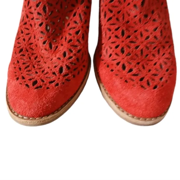 Jeffrey Campbell Red Suede Cutout Ankle Boots Western Booties sz 6.5
