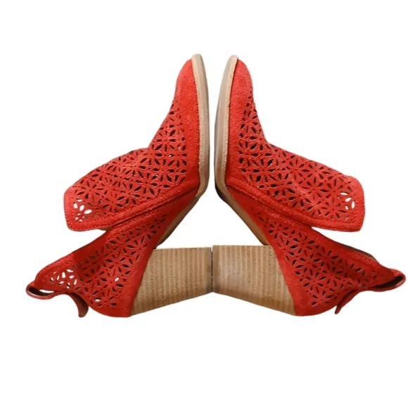Jeffrey Campbell Red Suede Cutout Ankle Boots Western Booties sz 6.5