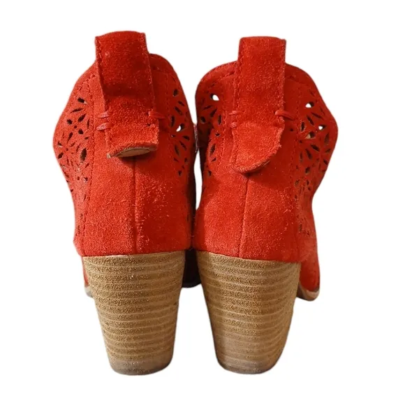 Jeffrey Campbell Red Suede Cutout Ankle Boots Western Booties sz 6.5