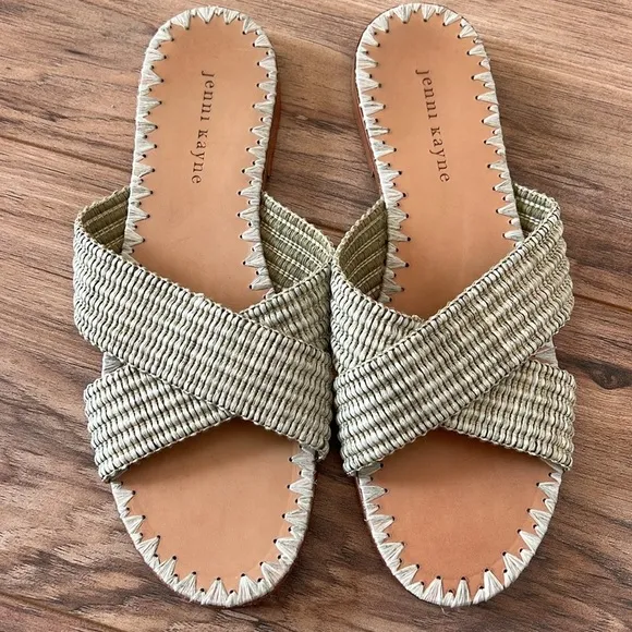 Jenni Kayne Raffia Crossover Woven Sandals Size EU 40 in tan
